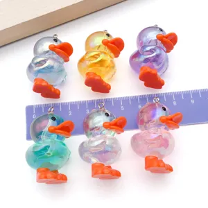 39x25mm cute transparent UV plated acrylic 3d little duck pendant DIY jewelry key accessories