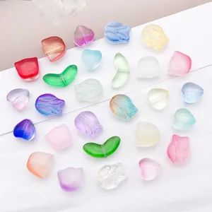 Gradient glass tulip flower heart loose beads detail view for DIY jewelry making accessories