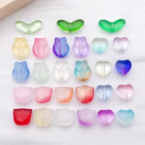 Gradient glass leaf tulip heart beads for DIY jewelry making, bracelets and crafts accessories.