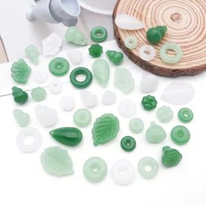 DIY Glass Pendants Charms Chinese Style Green White Glaze Gourd Lotus Leaf Clover Jewelry Making Findings
