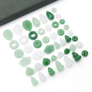 Green white glass DIY jewelry accessories lot including gourd donut leaf pendant charms beads