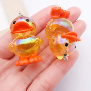 39x25mm Transparent UV Plated Acrylic 3D Duck Pendant DIY Jewelry Key Chain Accessory