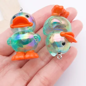 39x25mm transparent UV plated acrylic 3D duck charm DIY jewelry keychain accessories