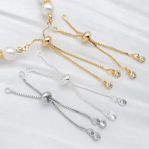 Slider extension chains for DIY jewelry, featuring adjustable silicone beads, gold and silver finish.