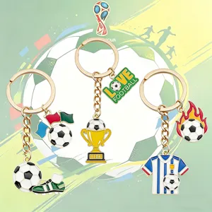 Wereldbeker voetbal sleutelhanger set, emaille trofee trui bedels, fan souvenir cadeau.