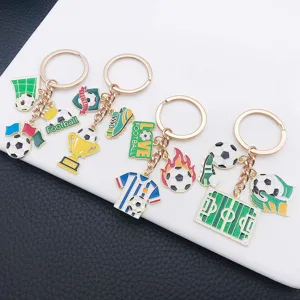 Creative football keychain metal enamel sports fan souvenir gift pendant with cute charms.
