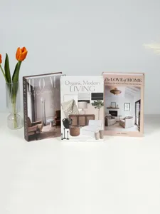 Nordic minimalist decorative fake books set detail, stylish coffee table book box for home.