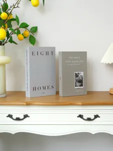 Decorative fake book model set for modern interior design, elegant home desk decor prop.