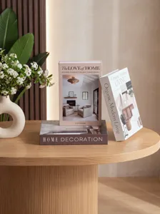 Nordic minimalist decorative fake book box set for home decor, hotel interior styling detail view.