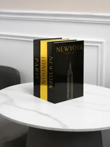 Luxus dekoratives Buch Modell Set in Schwarz Gold, Mode Stadt Simulations Buch Requisite.