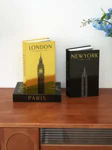Decorative book boxes set gold foil city design modern home office shelf decor storage