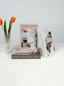 Nordic minimalist decorative faux book box set for home living room shelf and hotel interior styling.