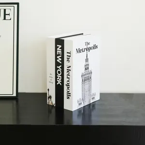 Moderne minimalistischer schwarz-weißer Deko-Buch-Requisiten-Set für Inneneinrichtung.