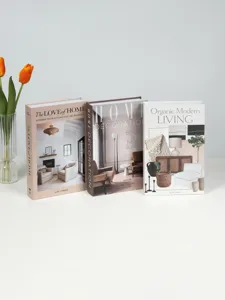 Nordic minimalist decorative fake book box set, brown modern home decor model for hotel interior.