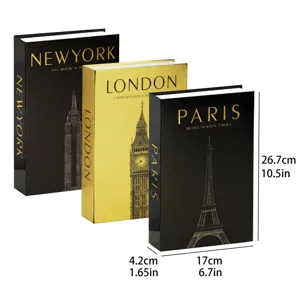 Dekorative Luxus-Attrappe Buch Aufbewahrungsbox Set mit New York London Paris Design.