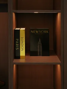 Luxury decorative storage book boxes set, gold foil modern bookshelf display decor.