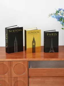 Decorative city fake book storage boxes set of 3, chic desktop ornament with openable design.