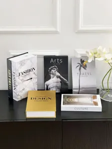 Minimalist luxury decorative fake book storage box openable gold stamping book box for coffee table