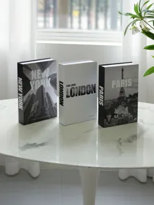 Decorative fake book boxes set featuring New York, London, and Paris designs for home decor.