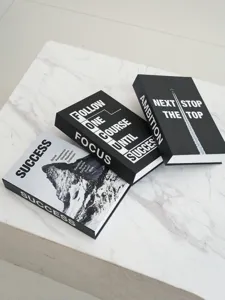 Minimalist black white decorative fake book detail, modern office and coffee table display.