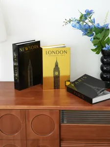 Decorative fake book storage boxes set with urban design for desktop home decor and organizer.
