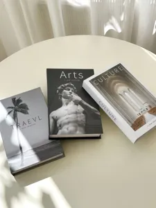 Decorative fake book storage box set, modern luxury coffee table organizer and display decor.