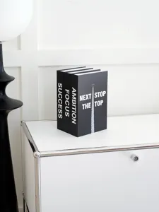 Modern minimalist decorative fake book set with motivational quotes for office coffee table decor.