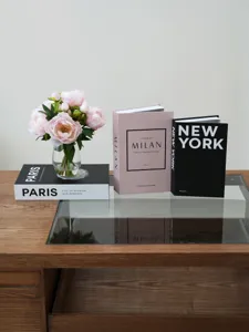 Juego de 3 cajas de libros decorativos de ciudad para mesa de centro de sala moderna.