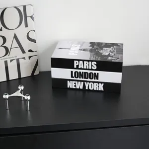 Decorative fake book set for home decor, modern black and white fashion city book ornament.