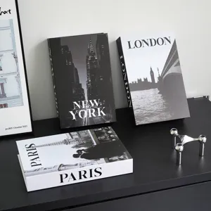 Decorative fake books set for home decor, coffee table props, Paris London New York styles.