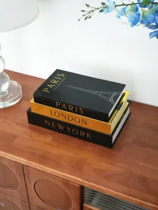 Decorative fake book storage boxes set modern luxury city design for home office desk