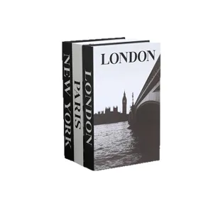 Modern decorative simulation books set of three with city theme design for home decor