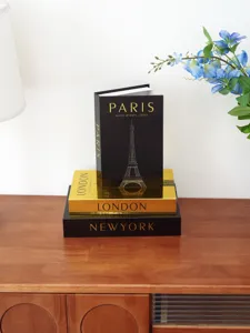 Decorative book storage box set, modern luxury city fake books for table decor.