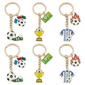 Voetbal sleutelhanger set metaal emaille sport souvenir hanger cadeau voor echte fans