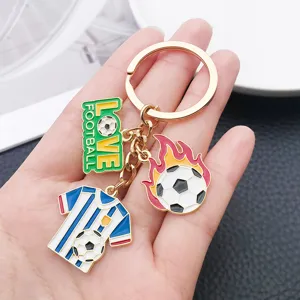 Football Theme Metal Keychain Enamel Sports Fan Gift Souvenir Pendant Key Ring Accessory