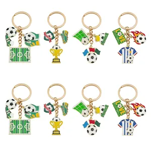 Creative soccer football keychain set, metal enamel sports fan souvenir gift hanging pendant.