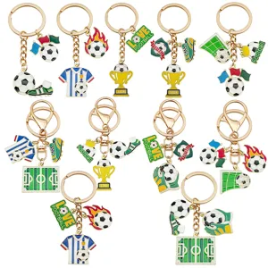 Voetbal sleutelhanger set metaal geëmailleerd bal trofee shirt hanger sport fan cadeau