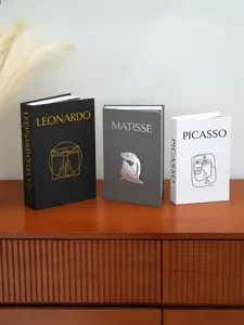 Decorative fake book storage box set, modern linen texture art book box for home decor.