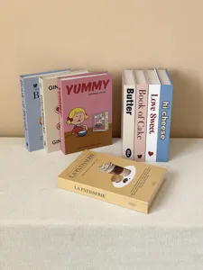 Decorative fake book prop set, aesthetic cream style storage box for home decor and photography.