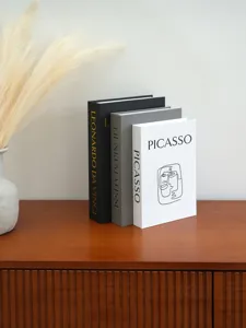 Decorative storage book set, linen texture fake book box for modern home office shelf decor.