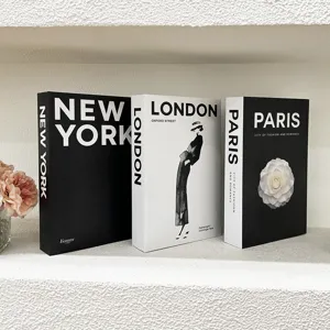 Minimalist decorative simulation books set, modern English book models for shelf and home decor.