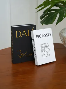 Decorative fake book set art linen texture display model modern minimalist home decor style.