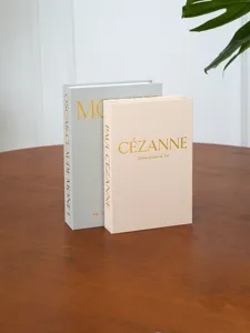 Decorative linen texture art fake book set, gold foil design, modern home shelf decor.