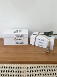 Decorative book boxes, rustic pastoral desktop storage and display props with cozy home text.