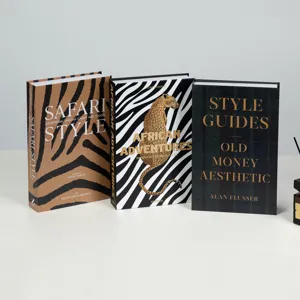 Luxury decorative fake book set, stylish safari magazine ornaments for hotel coffee table.