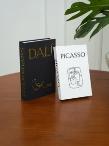 Scatola portaoggetti decorativa libro finto texture lino moderna minimalista con stampa d'arte.