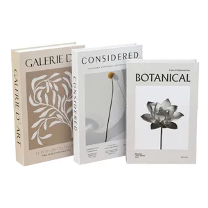 Decorative faux books set, modern minimalist botanical art book box for home shelf decor.