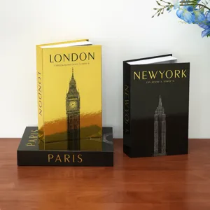 Modern Luxury Decorative Simulation Book Box Bronze City Landmark Fake Book Storage Container