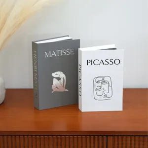 Scatola portaoggetti libro decorativa con stampa d'arte e tessitura in lino per tavolino.