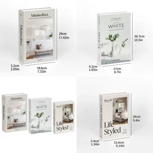 Caja de almacenamiento de libro falso decorativo minimalista nórdico con dimensiones.